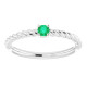 White Gold Ring 14 Karat 3 mm Lab Grown Emerald Solitaire Rope Ring