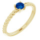 Yellow Gold Ring 14 Karat 4 mm Round Cut Lab Grown Blue Sapphire Solitaire Rope Ring