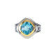 Genuine Topaz Ring in Sterling Silver and 14 Karat Yellow Gold 10mm Checkerboard Sky Genuine Topaz Ring