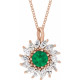 14K Rose Lab-Grown Emerald & 5/8 CTW Natural Diamond Halo-Style 16-18" Necklace