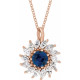 14K Rose Lab-Grown Blue Sapphire & 5/8 CTW Natural Diamond Halo-Style 16-18" Necklace