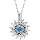 Platinum Natural Aquamarine & 0.60 Carat Weight Natural Diamond Halo 16 inch Necklace
