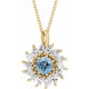 14 Karat Yellow Gold Natural Aquamarine & 0.60 Carat Weight Natural Diamond Halo 16 inch Necklace