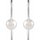 14 Karat White Gold Cultured White Akoya Pearl Wire Earrings.