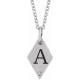 14K White .005 CT Natural Diamond Rhombus 16-18" Necklace 