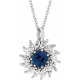 Sterling Silver Lab-Grown Blue Sapphire & 5/8 CTW Natural Diamond Halo-Style 16-18" Necklace.