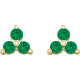 14K Yellow Natural Emerald Three Stone Earrings