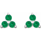 14K White Natural Emerald Three Stone Earrings