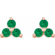 14K Rose Natural Emerald Three Stone Earrings