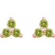 14K Rose Natural Peridot Three Stone Earrings