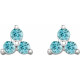 14K White Natural Blue Zircon Three Stone Earrings