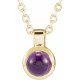 14KT Yellow Gold and Amethyst Cabochon set in Bezel Solitaire Necklace with Chain