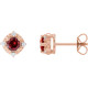 14K Rose Natural Mozambique Garnet & .08 CTW Natural Diamond Halo-Style Earrings