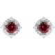 Sterling Silver Natural Mozambique Garnet & .08 CTW Natural Diamond Halo-Style Earrings