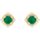 14K Yellow Lab-Grown Emerald & .08 CTW Natural Diamond Halo-Style Earrings