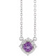 14K White Natural Amethyst & .04 CTW Natural Diamond Halo-Style 18" Necklace