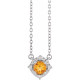 14K White Natural Citrine & .04 CTW Natural Diamond Halo-Style 18" Necklace
