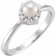 14K White Cultured White Freshwater Pearl & .04 CTW Natural Diamond Halo-Style Ring