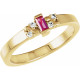 Accented Family Ring Mounting in 18 Karat Yellow Gold for Straight baguette Stone