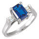 Baguette Accented Ring Mounting in 10 Karat White Gold for Emerald cut Stone