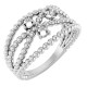 Family Beaded Criss Cross Ring Mounting in 10 Karat White Gold for Round Stone