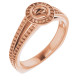 Bezel Set Halo Style Engagement Ring Mounting in 18 Karat Rose Gold for Round Stone