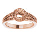 Bezel Set Halo Style Engagement Ring Mounting in 14 Karat Rose Gold for Round Stone.