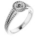 Bezel Set Halo Style Engagement Ring Mounting in 18 Karat White Gold for Round Stone.