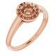 Halo Style Engagement Ring Mounting in 14 Karat Rose Gold for Round Stone, 3.71 grams