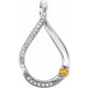 Accented Family Necklace or Pendant Mounting in 14 Karat White Gold for Round Stone, 2.23 grams