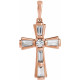 Accented Baguette Cross Necklace or Pendant Mounting in 14 Karat Rose Gold for Round Stone, 2.75 grams