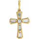 Accented Baguette Cross Necklace or Pendant Mounting in 14 Karat Yellow Gold for Round Stone, 1.17 grams