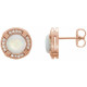 Bezel Set Halo Style Earrings Mounting in 14 Karat Rose Gold for Round Stone, 3.56 grams