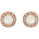 Bezel Set Halo Style Earrings Mounting in 14 Karat Rose Gold for Round Stone, 3.56 grams