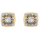 Halo Style Earrings Mounting in 14 Karat Yellow Gold for Square Stone, 1.66 grams