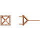 Square 4 Prong Halo Style Earrings Mounting in 14 Karat Rose Gold for Square Stone, 1.9 grams