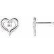 Accented Heart Earrings Mounting in Sterling Silver for Round Stone, 0.51 grams