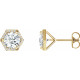 Round 3 Prong Halo Style Stud Earrings Mounting in 14 Karat Yellow Gold for Round Stone, 0.97 grams