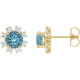 Round 4 Prong Halo Style Earrings Mounting in 14 Karat Yellow Gold for Round Stone, 2.78 grams