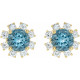 Round 4 Prong Halo Style Earrings Mounting in 14 Karat Yellow Gold for Round Stone, 2.78 grams