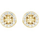 Round 4 Prong Halo Style Earrings Mounting in 18 Karat Yellow Gold for Round Stone, 1.87 grams