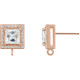 Square 4 Prong Halo Style Earring Top Mounting in 14 Karat Rose Gold for Square Stone, 0.87 grams