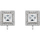 Square 4 Prong Halo Style Earring Top Mounting in Platinum for Square Stone, 1.33 grams
