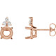 Round 4 Prong Accented Stud Earrings Mounting in 14 Karat Rose Gold for Round Stone, 0.9 grams