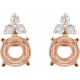 Round 4 Prong Accented Stud Earrings Mounting in 14 Karat Rose Gold for Round Stone, 0.9 grams