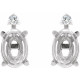 Oval 4 Prong Accented Stud Earrings Mounting in 14 Karat White Gold for Oval Stone, 0.82 grams