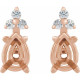 Pear 4 Prong Lightweight Accented Stud Earrings Mounting in 14 Karat Rose Gold for Pear shape Stone, 0.89 grams