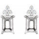 Emerald 4 Prong Accented Stud Earrings Mounting in 14 Karat White Gold for Emerald Stone, 0.88 grams