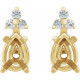 Pear 4 Prong Lightweight Accented Stud Earrings Mounting in 14 Karat Yellow Gold for Pear shape Stone, 0.88 grams