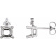 Cushion 4 Prong Accented Stud Earrings Mounting in 14 Karat White Gold for Cushion Stone, 1.09 grams